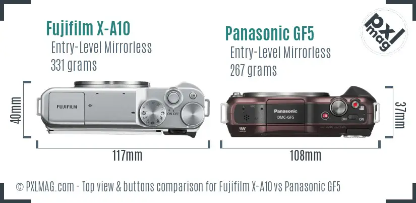 Fujifilm X-A10 vs Panasonic GF5 top view buttons comparison