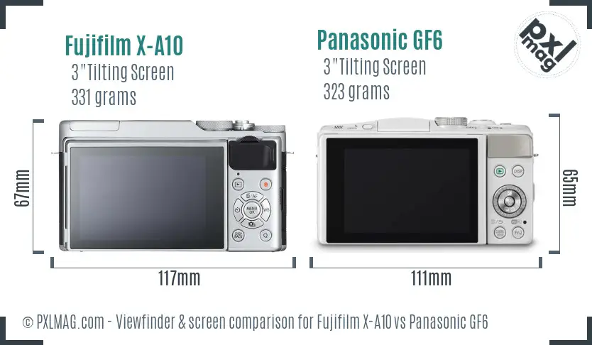 Fujifilm X-A10 vs Panasonic GF6 Screen and Viewfinder comparison