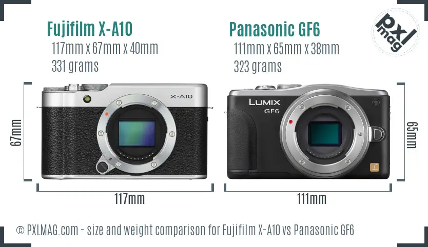 Fujifilm X-A10 vs Panasonic GF6 size comparison