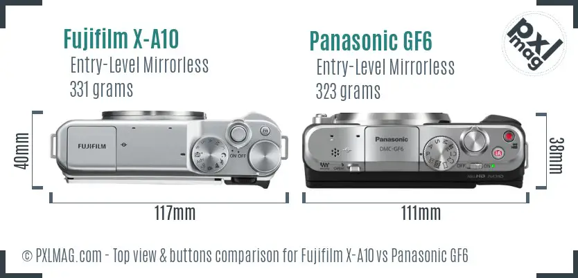 Fujifilm X-A10 vs Panasonic GF6 top view buttons comparison