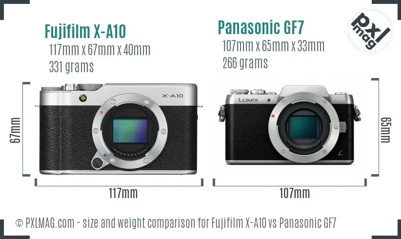 Fujifilm X-A10 vs Panasonic GF7 size comparison