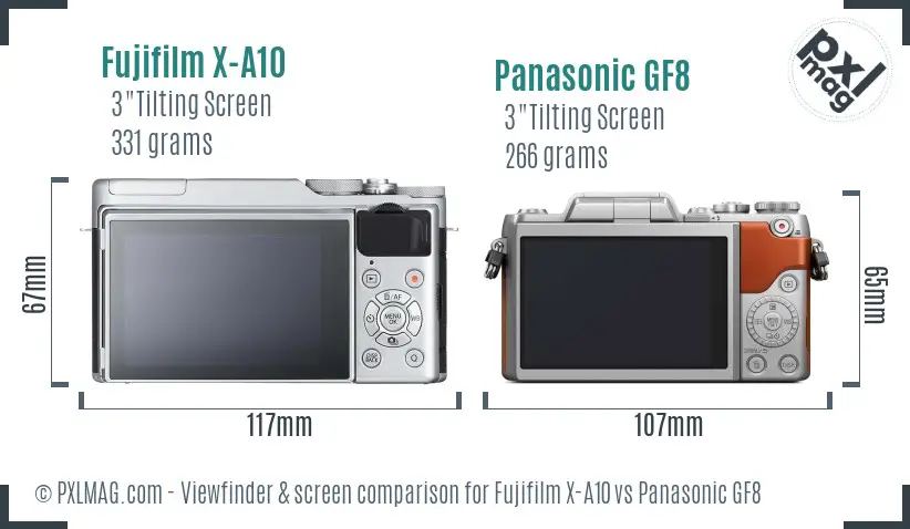 Fujifilm X-A10 vs Panasonic GF8 Screen and Viewfinder comparison