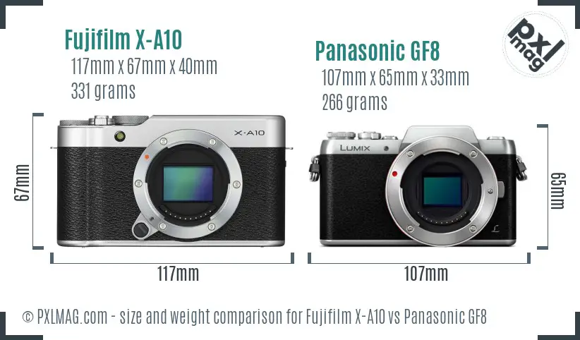 Fujifilm X-A10 vs Panasonic GF8 size comparison