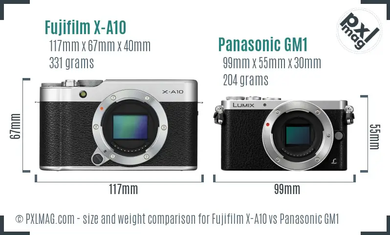 Fujifilm X-A10 vs Panasonic GM1 size comparison