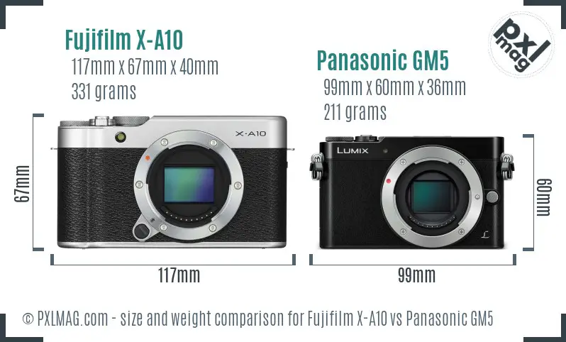 Fujifilm X-A10 vs Panasonic GM5 size comparison