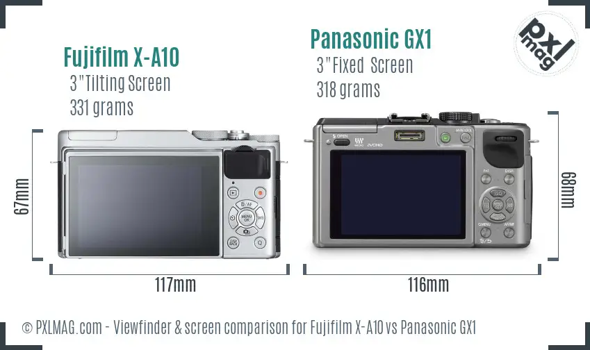 Fujifilm X-A10 vs Panasonic GX1 Screen and Viewfinder comparison
