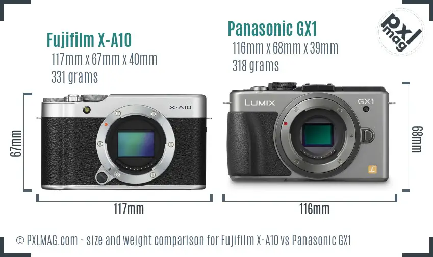 Fujifilm X-A10 vs Panasonic GX1 size comparison
