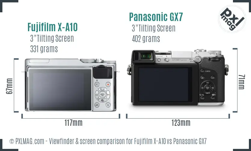 Fujifilm X-A10 vs Panasonic GX7 Screen and Viewfinder comparison