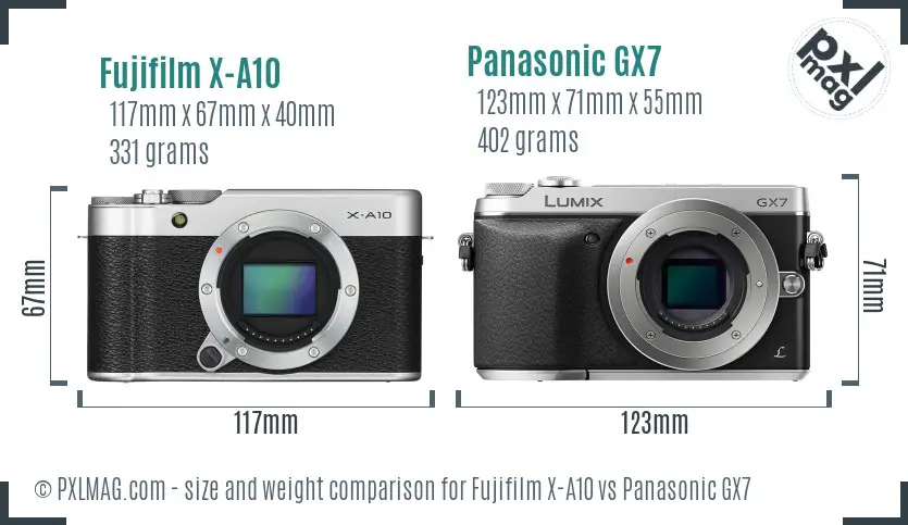 Fujifilm X-A10 vs Panasonic GX7 size comparison