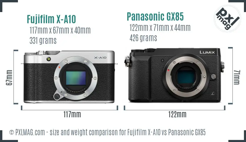 Fujifilm X-A10 vs Panasonic GX85 size comparison Fujifilm X-A10 vs Panasonic GX85 size comparison