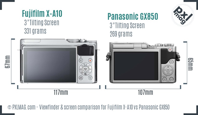 Fujifilm X-A10 vs Panasonic GX850 Screen and Viewfinder comparison