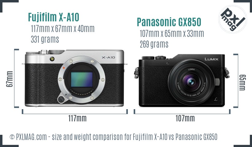 Fujifilm X-A10 vs Panasonic GX850 size comparison Fujifilm X-A10 vs Panasonic GX850 size comparison