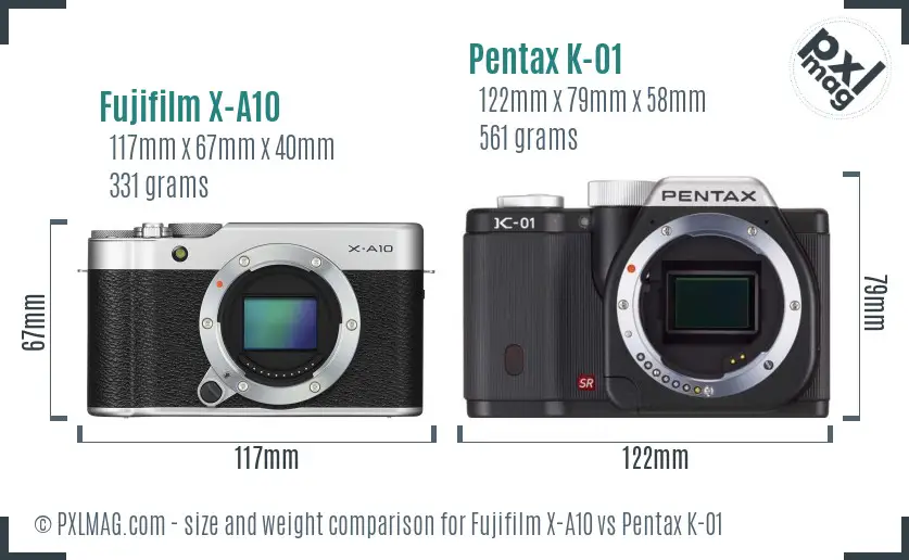 Fujifilm X-A10 vs Pentax K-01 size comparison