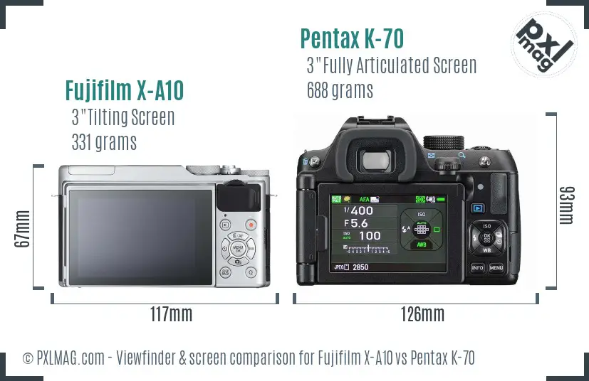 Fujifilm X-A10 vs Pentax K-70 Screen and Viewfinder comparison