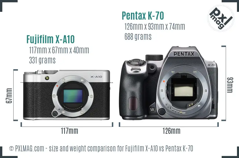 Fujifilm X-A10 vs Pentax K-70 size comparison