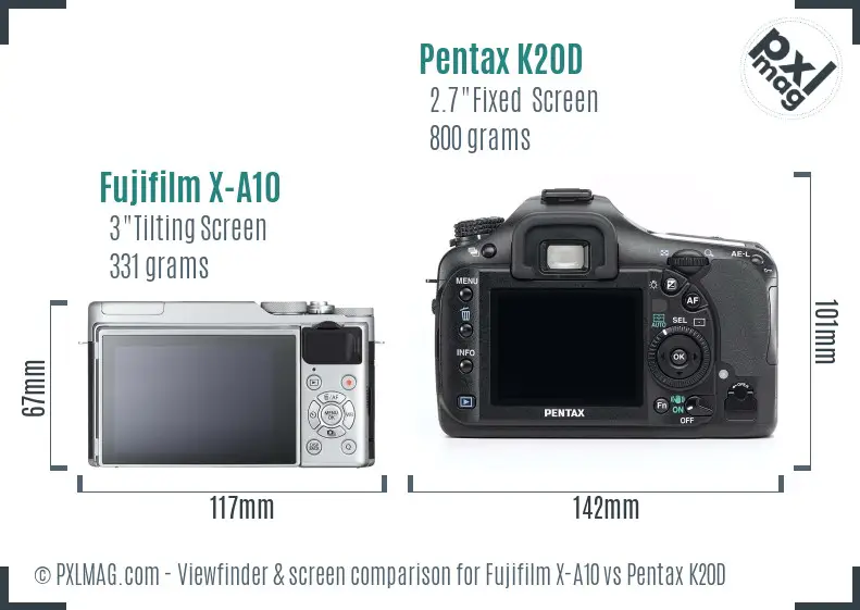 Fujifilm X-A10 vs Pentax K20D Screen and Viewfinder comparison