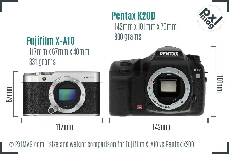 Fujifilm X-A10 vs Pentax K20D size comparison