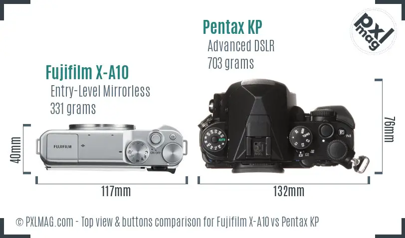 Fujifilm X-A10 vs Pentax KP top view buttons comparison