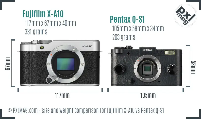 Fujifilm X-A10 vs Pentax Q-S1 size comparison