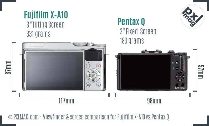 Fujifilm X-A10 vs Pentax Q Screen and Viewfinder comparison