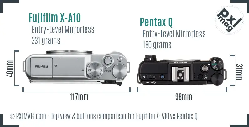 Fujifilm X-A10 vs Pentax Q top view buttons comparison