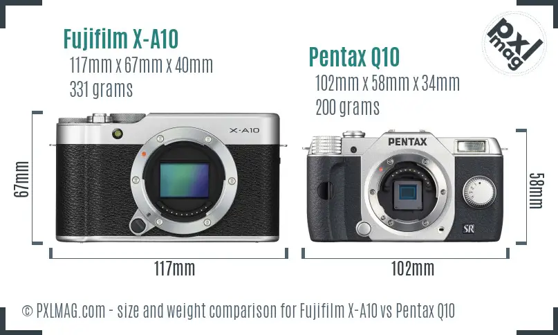 Fujifilm X-A10 vs Pentax Q10 size comparison