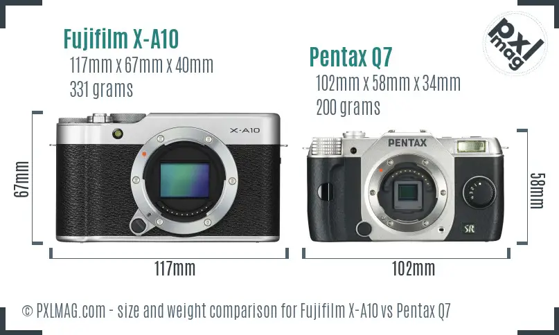 Fujifilm X-A10 vs Pentax Q7 size comparison