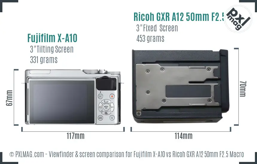 Fujifilm X-A10 vs Ricoh GXR A12 50mm F2.5 Macro Screen and Viewfinder comparison