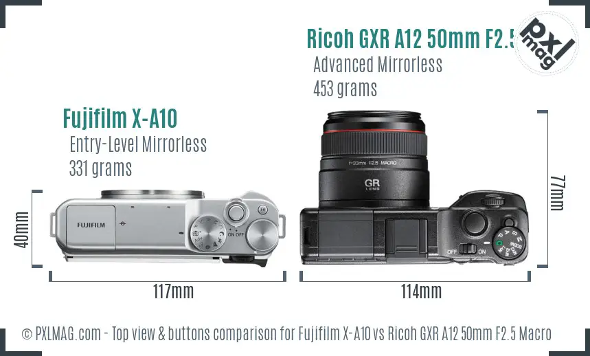 Fujifilm X-A10 vs Ricoh GXR A12 50mm F2.5 Macro top view buttons comparison