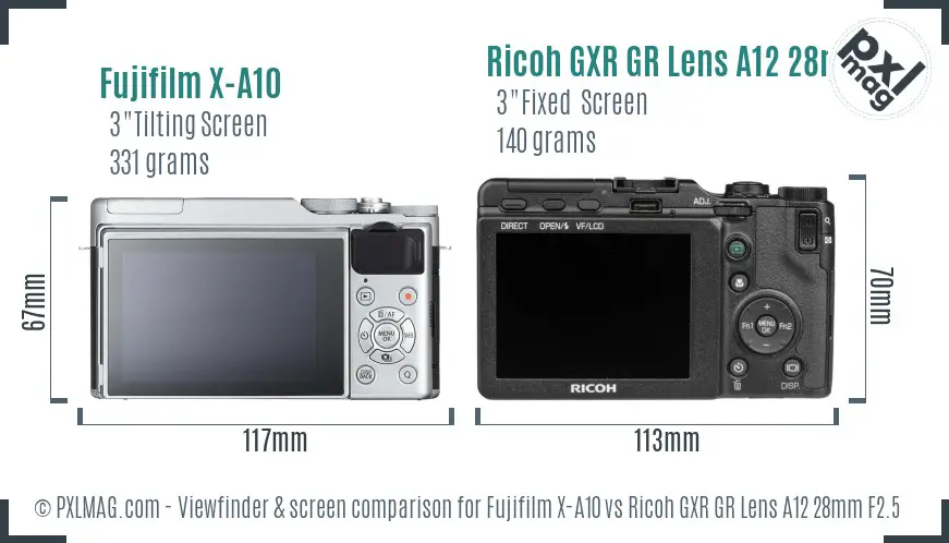 Fujifilm X-A10 vs Ricoh GXR GR Lens A12 28mm F2.5 Screen and Viewfinder comparison Fujifilm X-A10 vs Ricoh GXR GR Lens A12 28mm F2.5 Screen and Viewfinder comparison