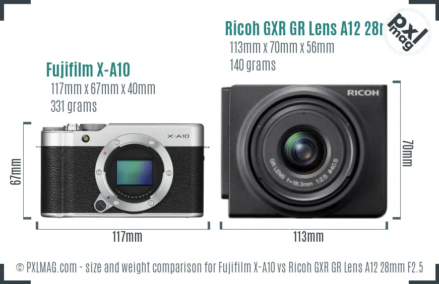 Fujifilm X-A10 vs Ricoh GXR GR Lens A12 28mm F2.5 size comparison Fujifilm X-A10 vs Ricoh GXR GR Lens A12 28mm F2.5 size comparison