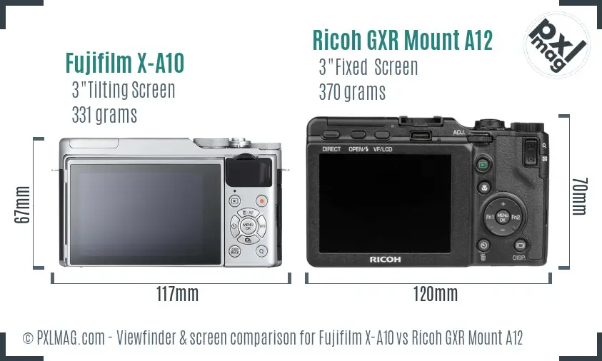 Fujifilm X-A10 vs Ricoh GXR Mount A12 Screen and Viewfinder comparison