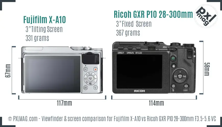 Fujifilm X-A10 vs Ricoh GXR P10 28-300mm F3.5-5.6 VC Screen and Viewfinder comparison