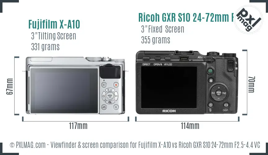 Fujifilm X-A10 vs Ricoh GXR S10 24-72mm F2.5-4.4 VC Screen and Viewfinder comparison