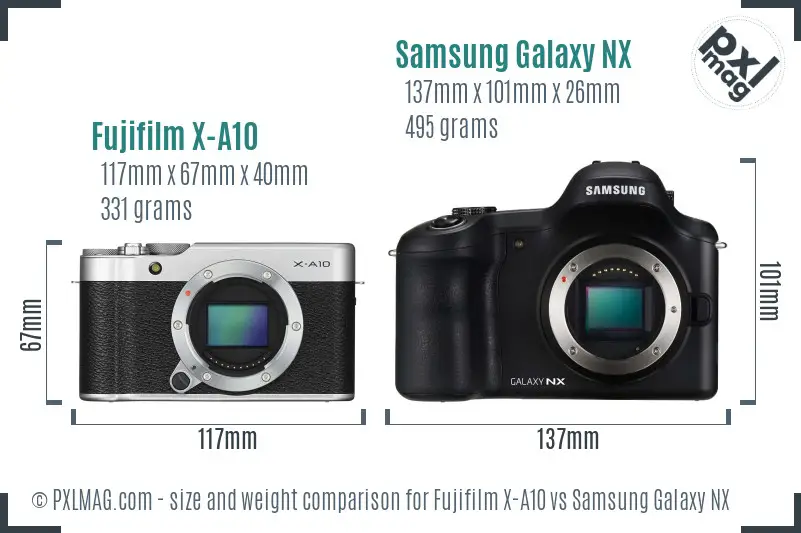 Fujifilm X-A10 vs Samsung Galaxy NX size comparison