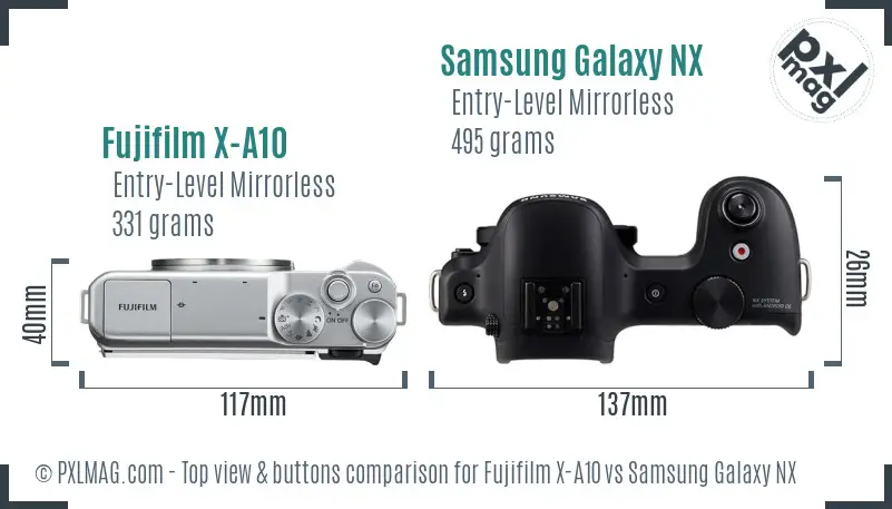 Fujifilm X-A10 vs Samsung Galaxy NX top view buttons comparison