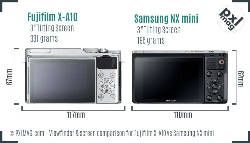 Fujifilm X-A10 vs Samsung NX mini Screen and Viewfinder comparison