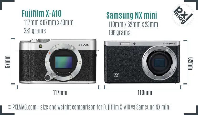 Fujifilm X-A10 vs Samsung NX mini size comparison