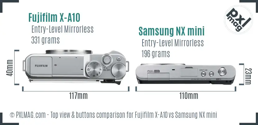 Fujifilm X-A10 vs Samsung NX mini top view buttons comparison