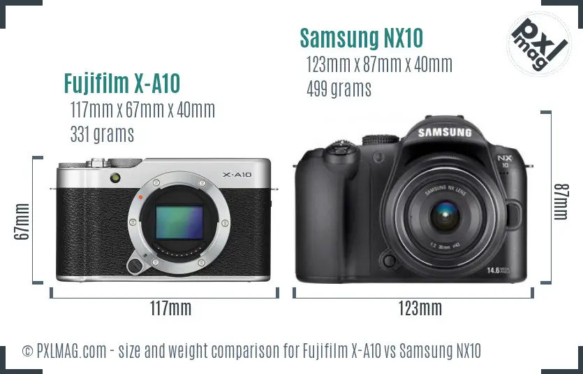 Fujifilm X-A10 vs Samsung NX10 size comparison
