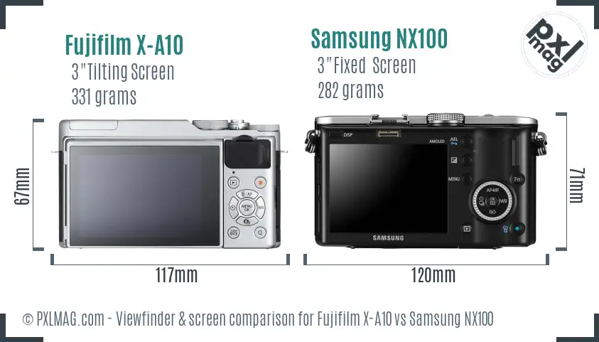 Fujifilm X-A10 vs Samsung NX100 Screen and Viewfinder comparison