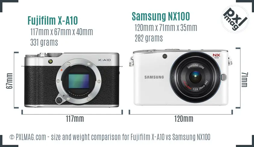 Fujifilm X-A10 vs Samsung NX100 size comparison