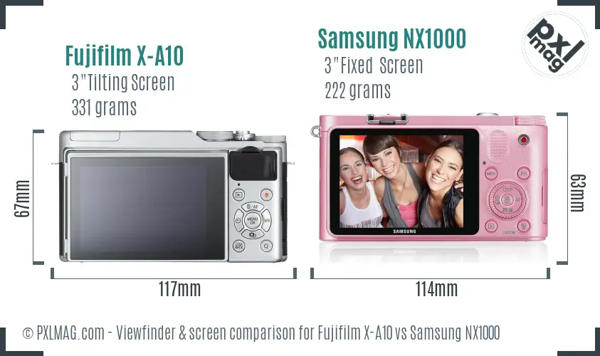Fujifilm X-A10 vs Samsung NX1000 Screen and Viewfinder comparison