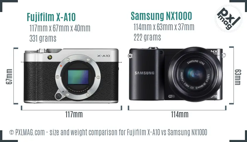 Fujifilm X-A10 vs Samsung NX1000 size comparison