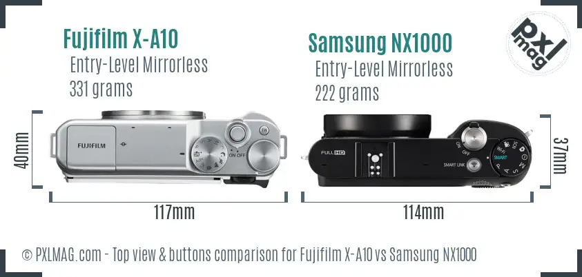 Fujifilm X-A10 vs Samsung NX1000 top view buttons comparison