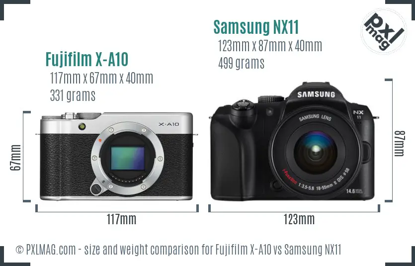 Fujifilm X-A10 vs Samsung NX11 size comparison Fujifilm X-A10 vs Samsung NX11 size comparison