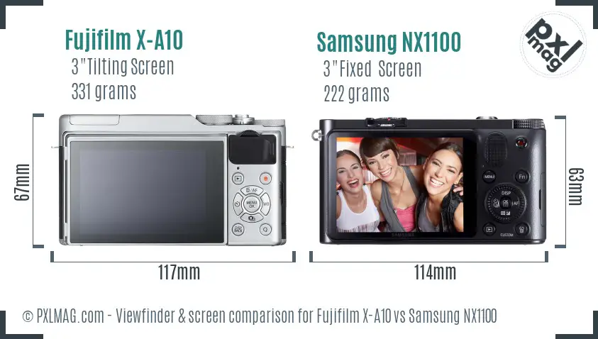 Fujifilm X-A10 vs Samsung NX1100 Screen and Viewfinder comparison