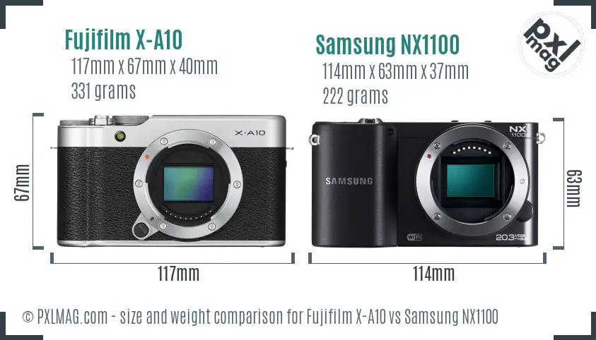 Fujifilm X-A10 vs Samsung NX1100 size comparison