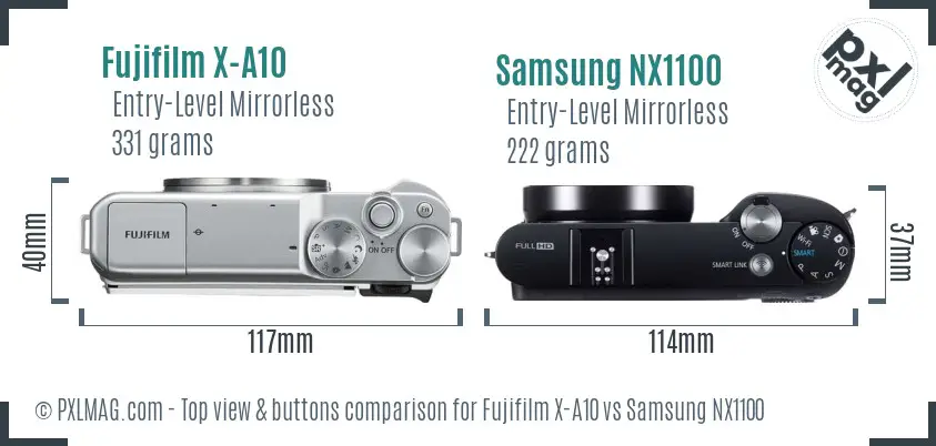 Fujifilm X-A10 vs Samsung NX1100 top view buttons comparison