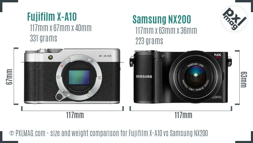 Fujifilm X-A10 vs Samsung NX200 size comparison